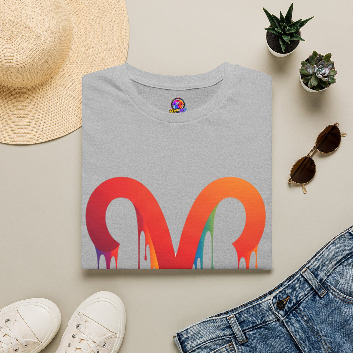 Aries Rainbow Drip T-Shirt — Colorful Dripping Zodiac Graphic Tee