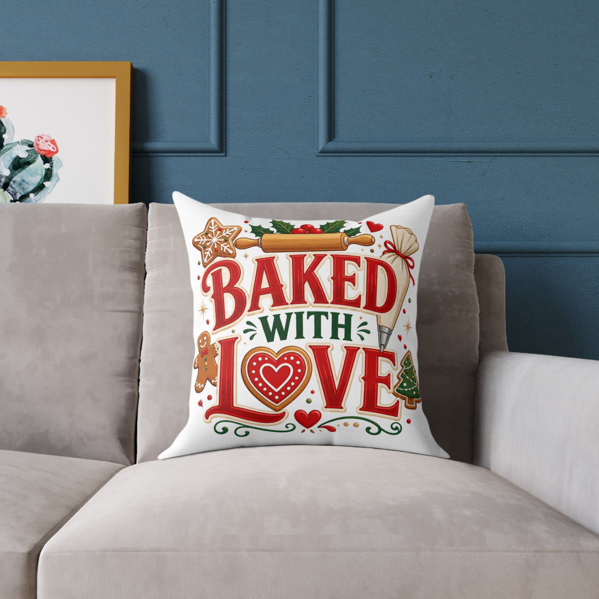 Christmas Baked With Love Square Poly Canvas Pillow