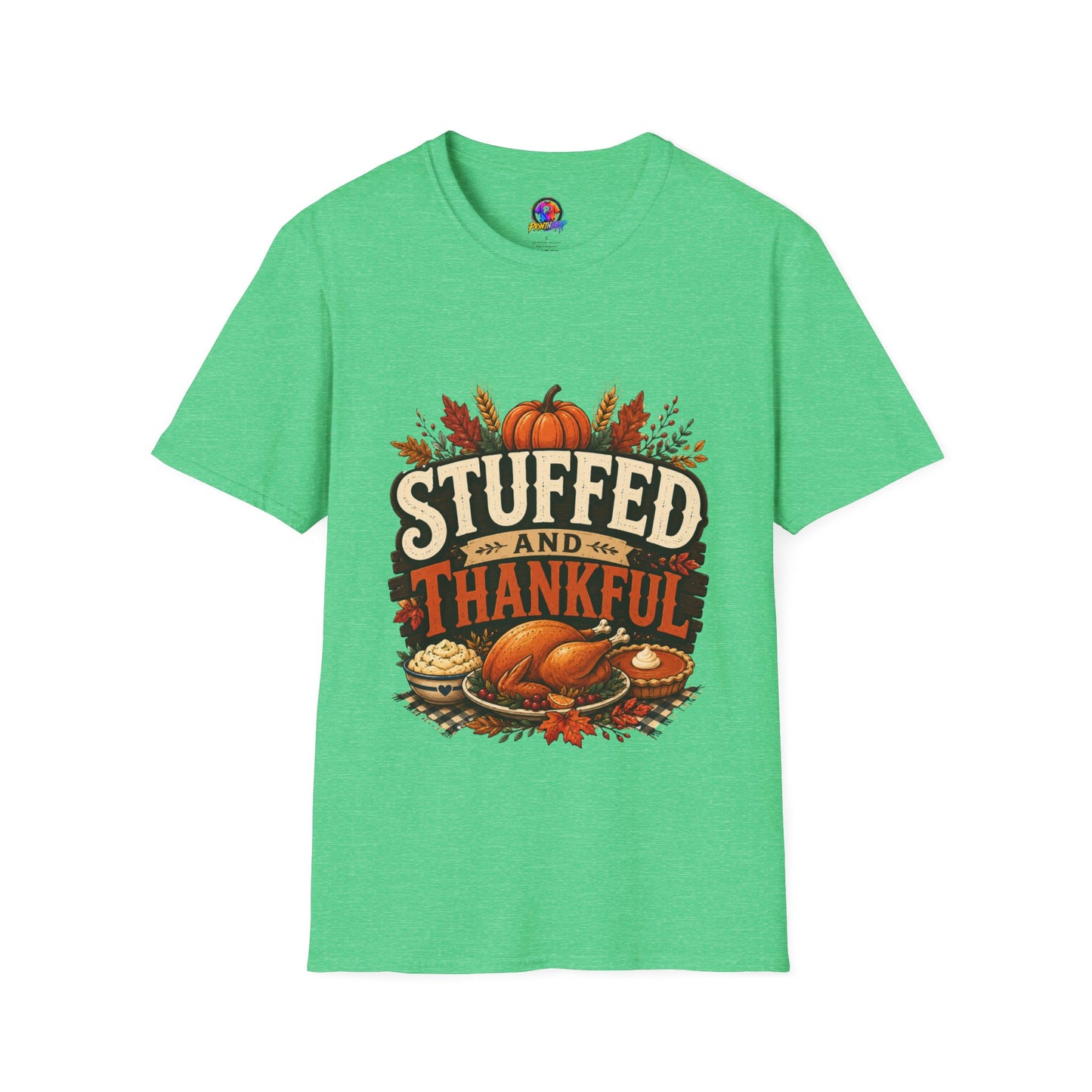 Stuffed and Thankful T-Shirt — Thanksgiving Pumpkin Fall Graphic Tee