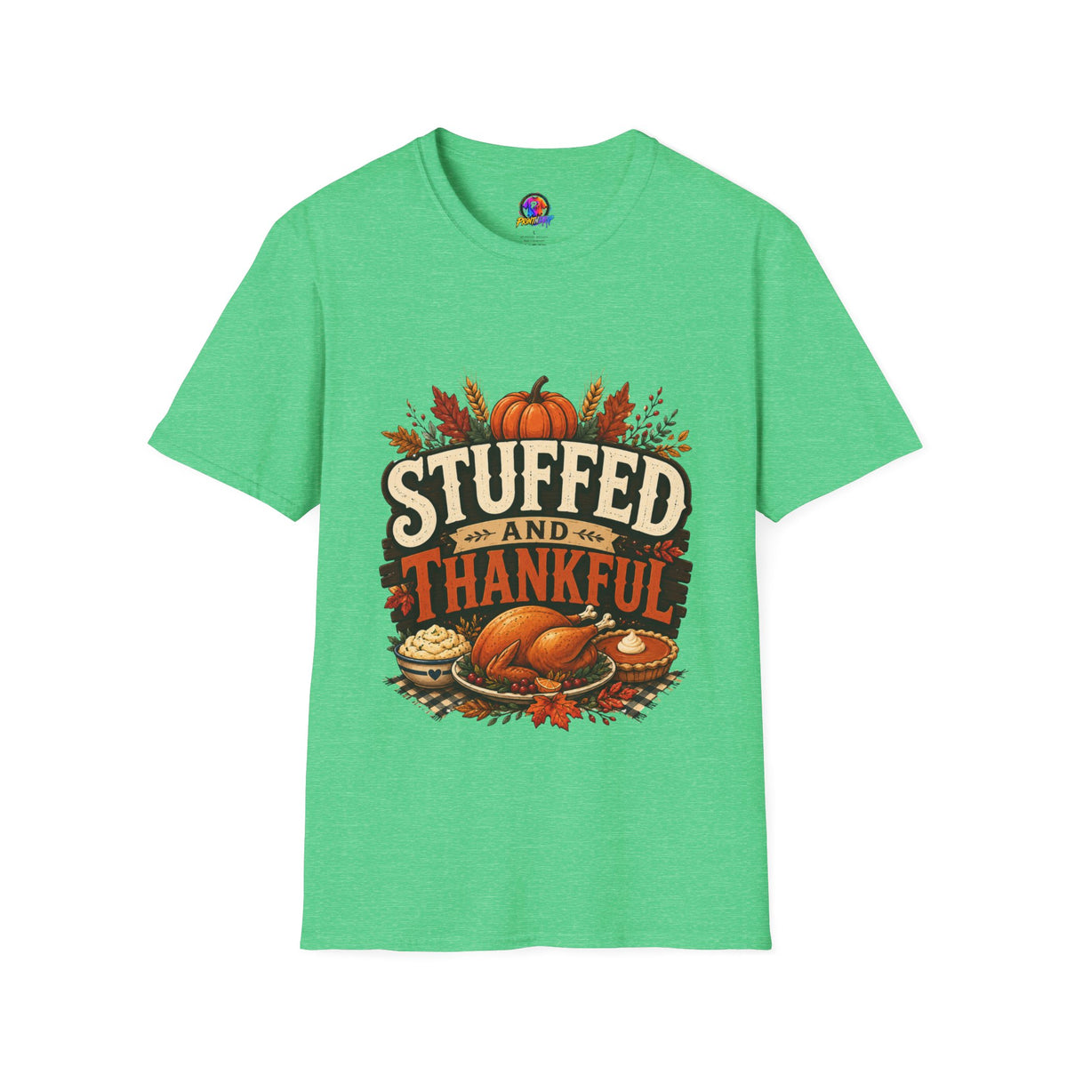 Thanksgiving T-Shirt Stuffed and Thankful T-Shirt — Thanksgiving Pumpkin Fall Graphic Tee