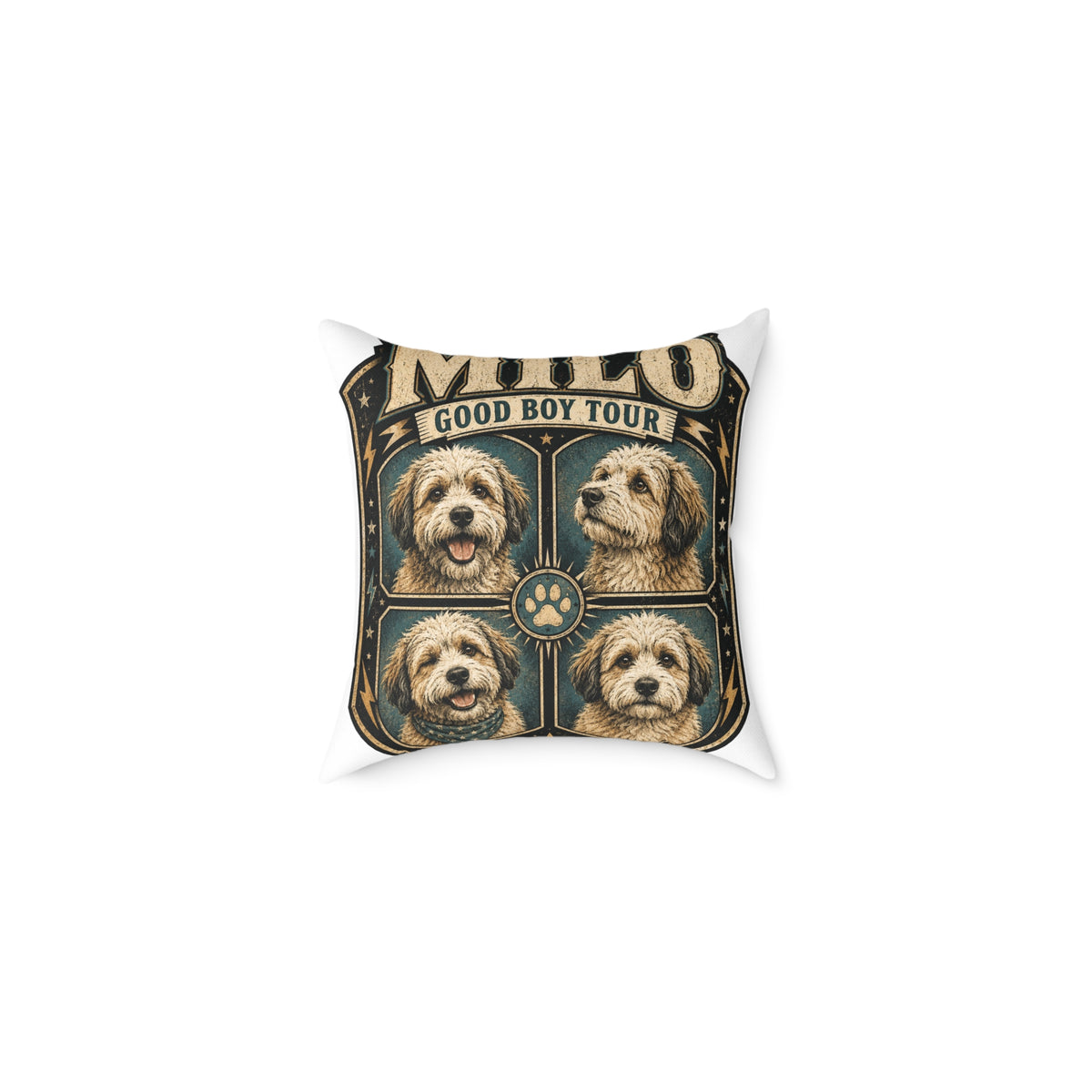 Dog Portrait Pillow - "Good Boy Tour" Vintage Puppy Square Throw Pillow  Milo Bailey Dog Dad Mom