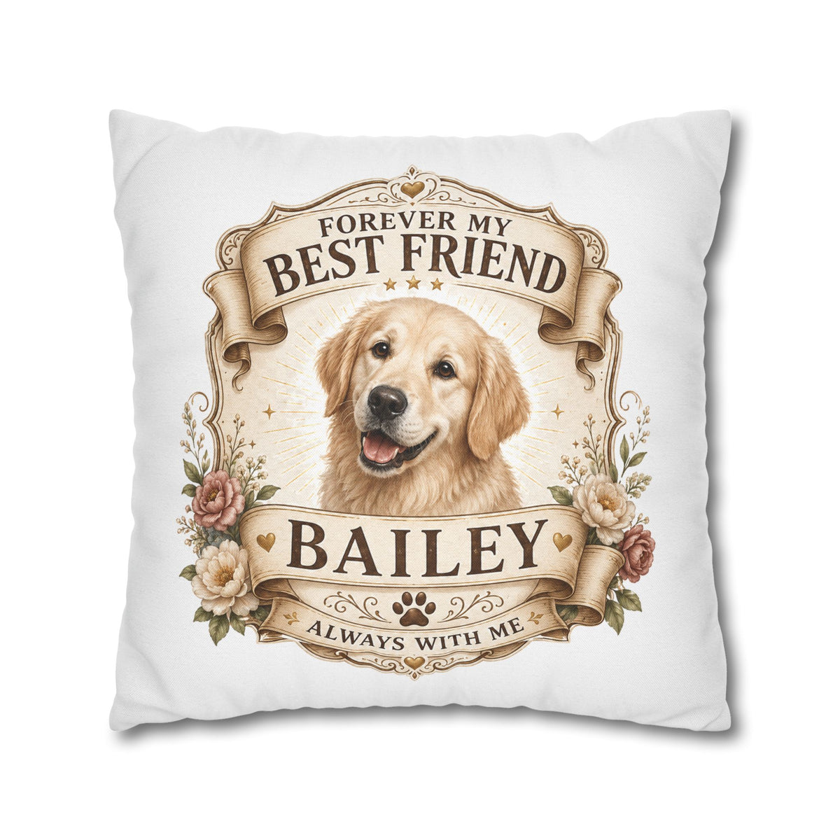 Golden Retriever Memorial Pillowcase Milo Bailey Dog Dad Mom — "Forever My Best Friend" Personalized Dog Name Cushion