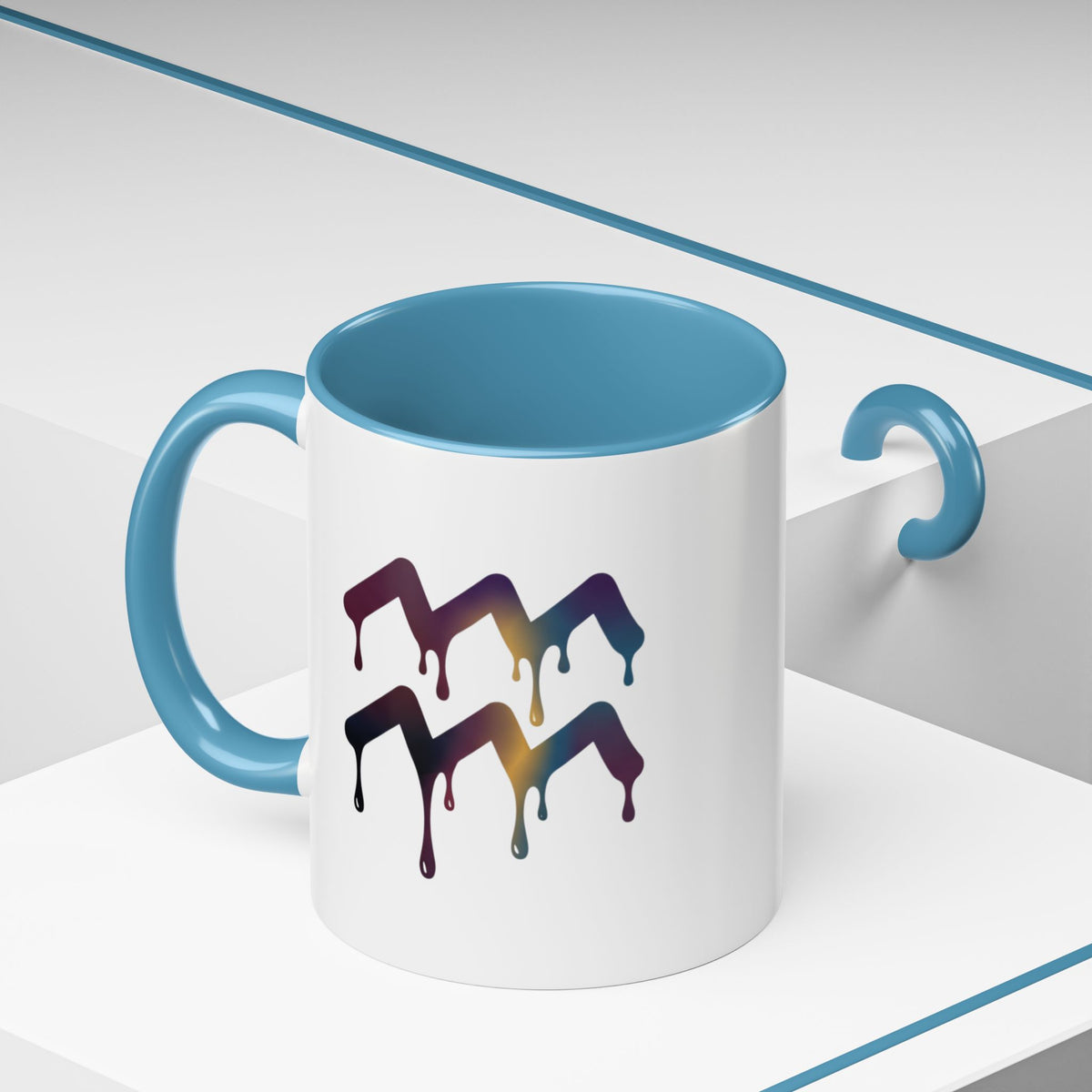 Aquarius Zodiac Dripping Rainbow Chevron Accent Coffee Mug —  Color-Accent Ceramic Mug