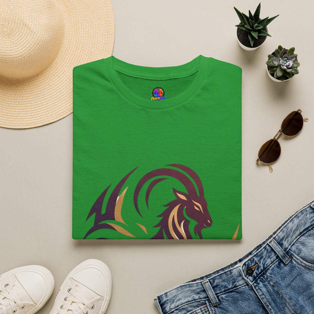 Capricorn Goat Tribal Graphic T-Shirt — Bold Goat Illustration Tee