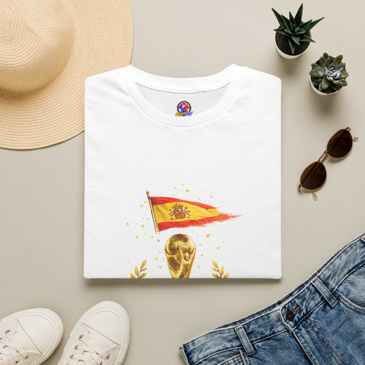 Spain World Cup Champions T-Shirt — Spanish Flag & Trophy Soccer Tee