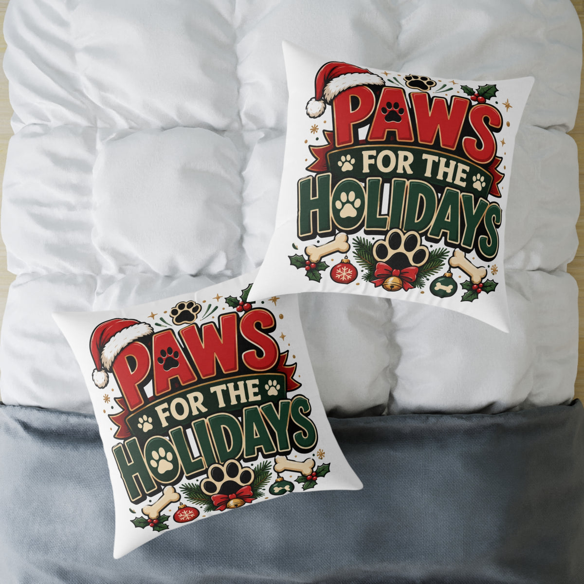Christmas Paws for the Holidays Square Pillow — Festive Pet Christmas Decor