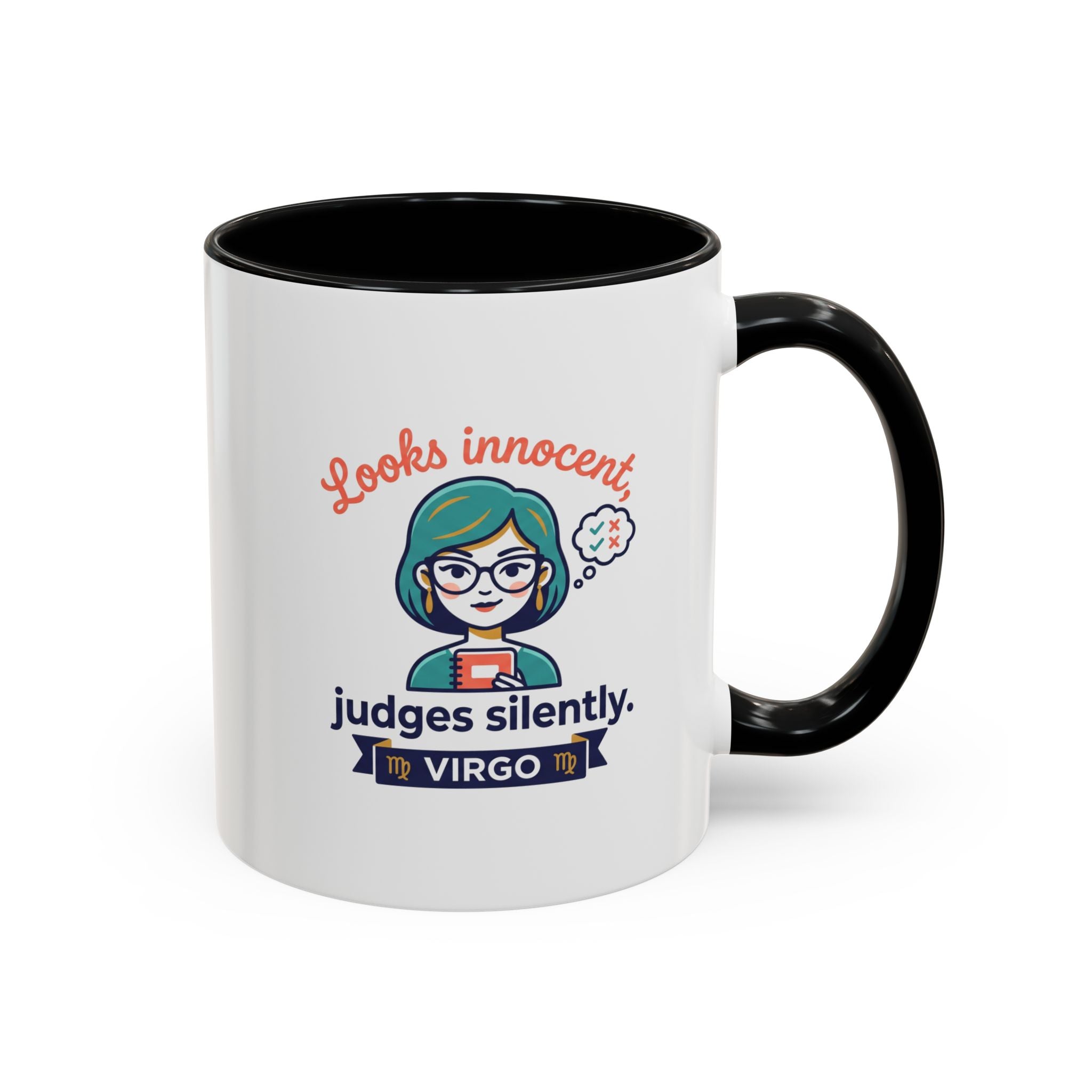 Virgo Accent Coffee Mug - "Looks Innocent, Judges Silently" Zodiac Astrology Gift