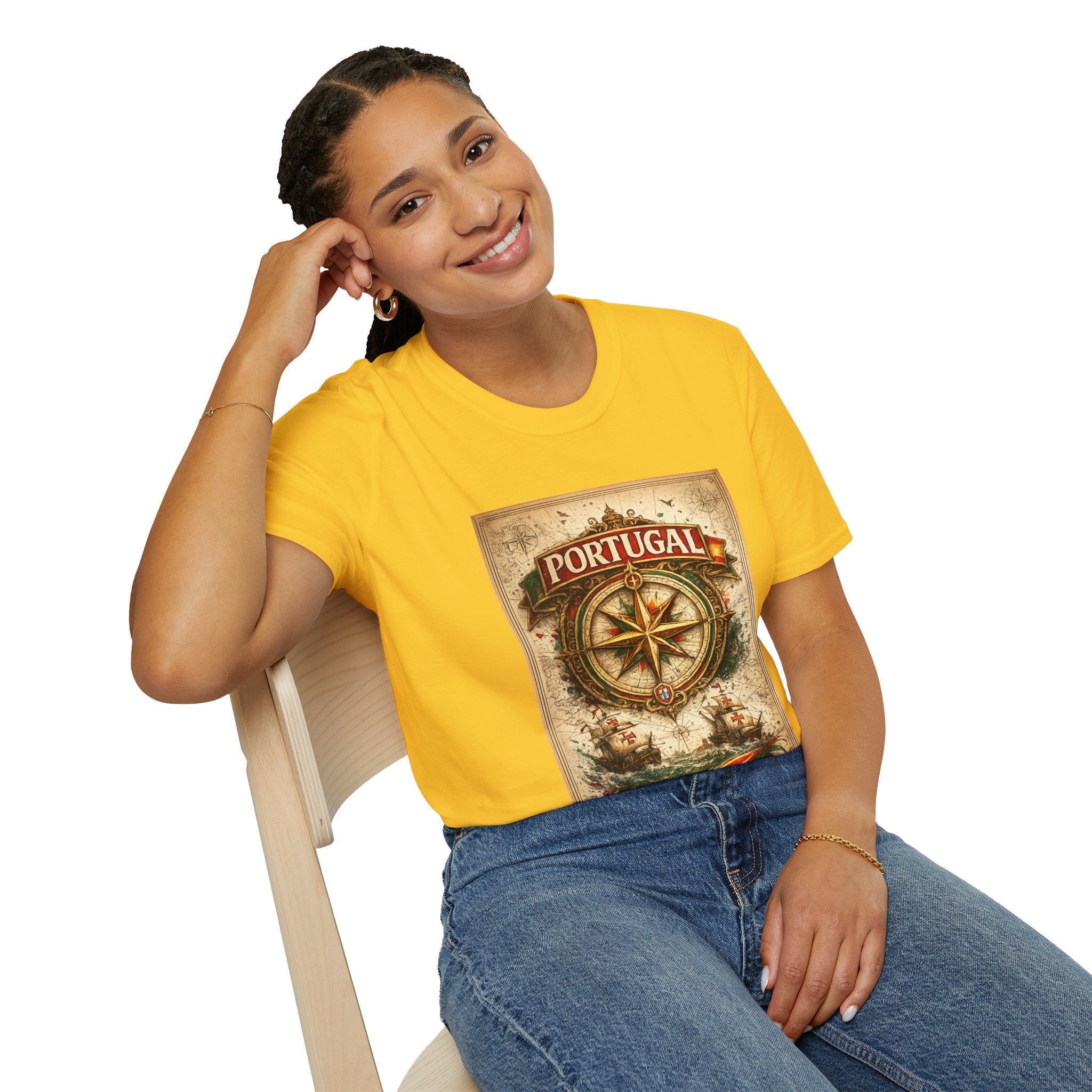 Portugal Compass T‑Shirt — Vintage Nautical Travel Tee