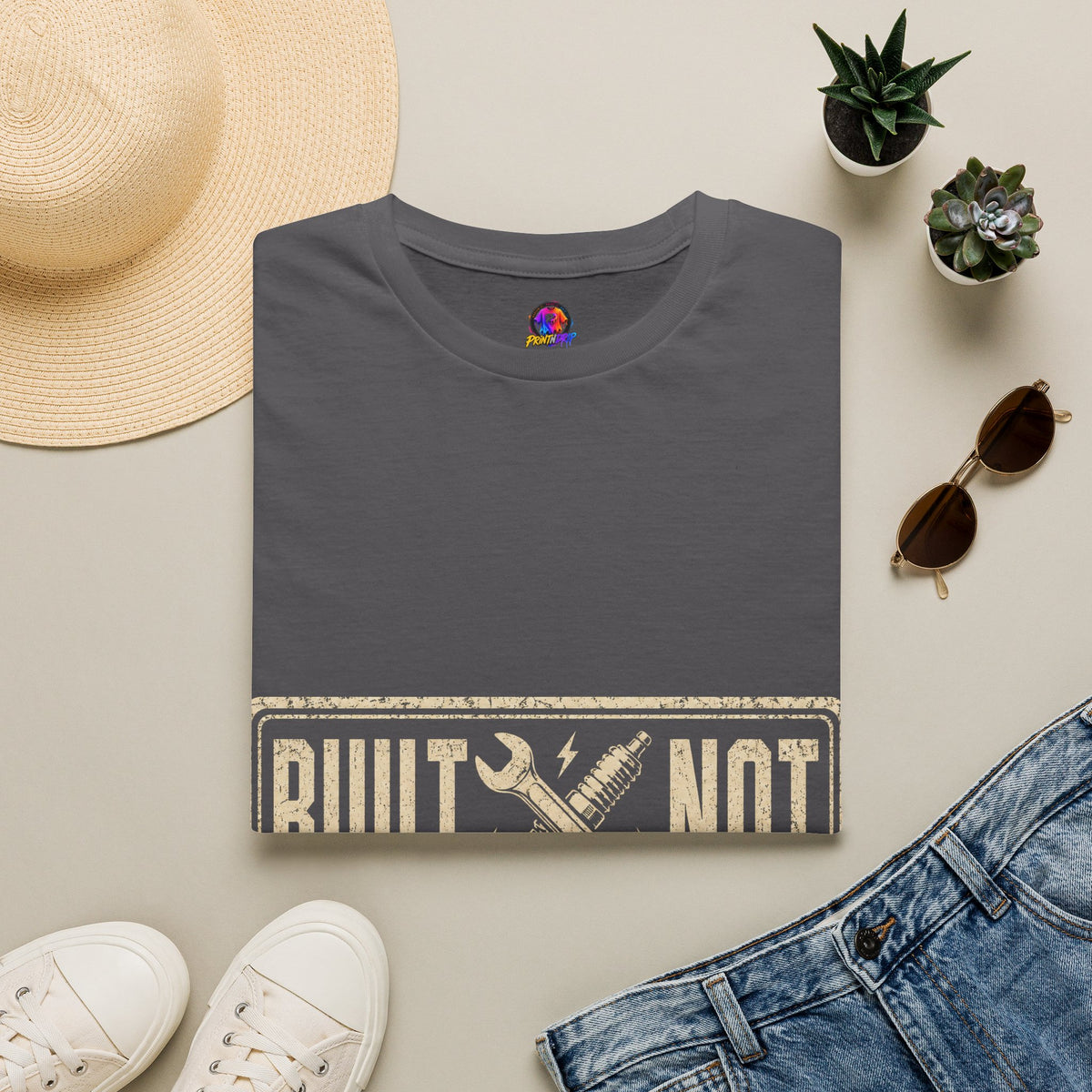 Built Not Bought T-Shirt — Vintage Mechanic Workwear Tee