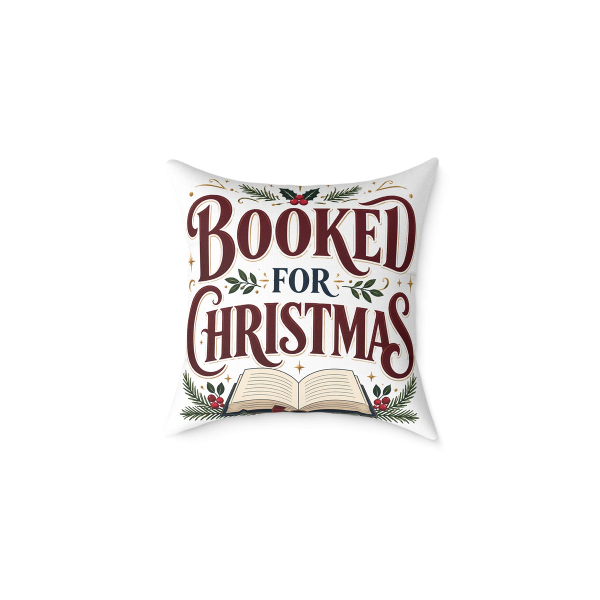 Christmas Book Lover Pillow — "Booked for Christmas" Decorative Throw Pillow
