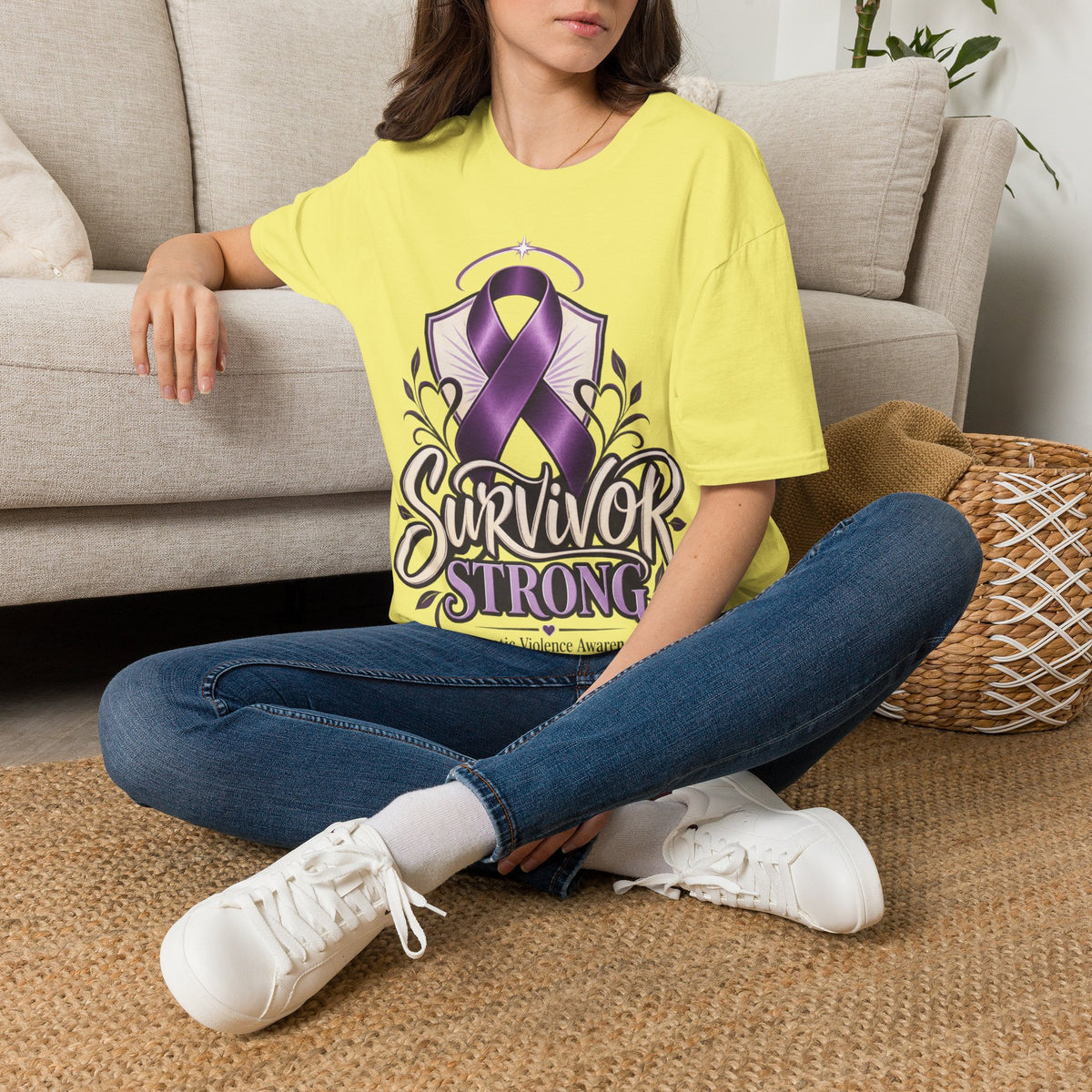Survivor Strong T-Shirt — Domestic Violence Awareness Purple Ribbon Tee