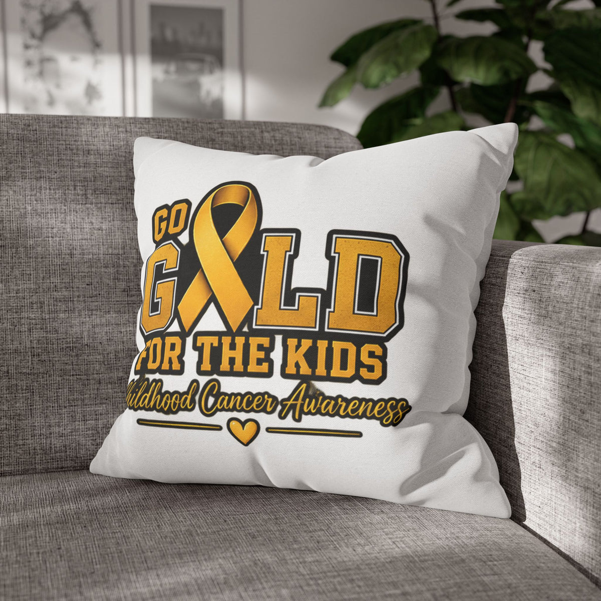 Childhood Cancer Awareness Pillow - "Go Gold For The Kids" Square Throw Pillowcase