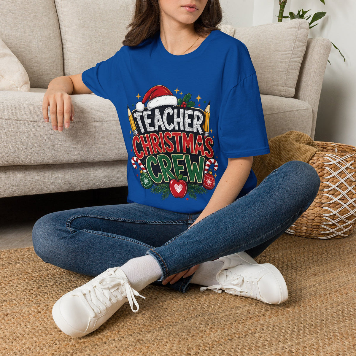 Teacher Christmas Crew T-Shirt — Holiday School Staff Tee with Santa Hat & Pencils