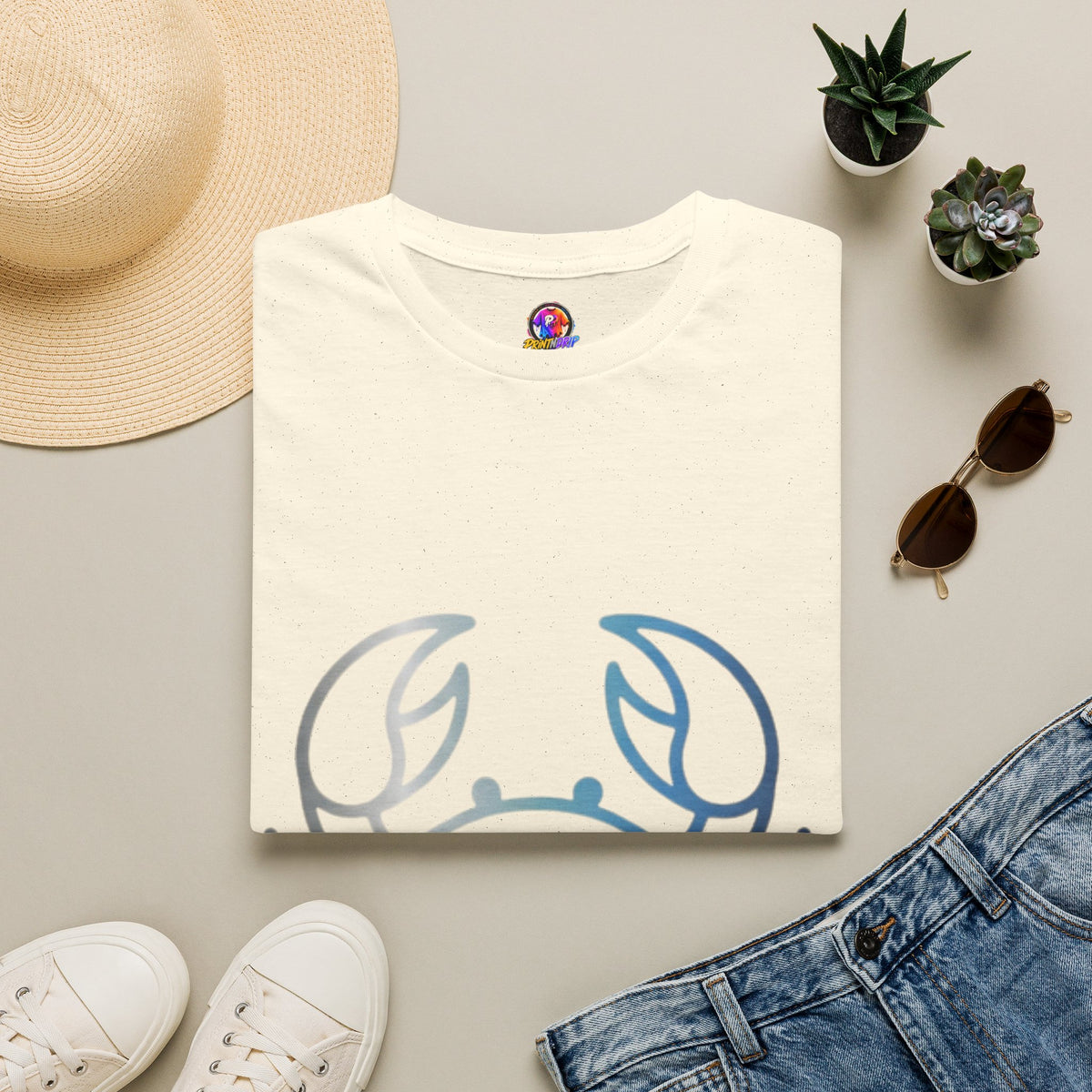 Cancer Zodiac Crab Graphic T-Shirt — Minimal Coastal Zodiac Summer Tee