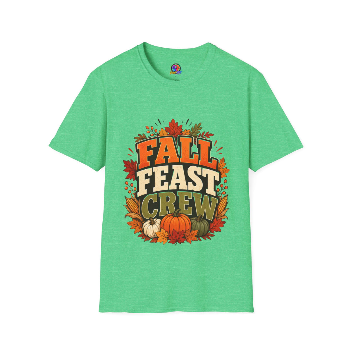 Thanksgiving T-Shirt Fall Feast Crew T-Shirt — Thanksgiving Pumpkin & Leaves Graphic Tee