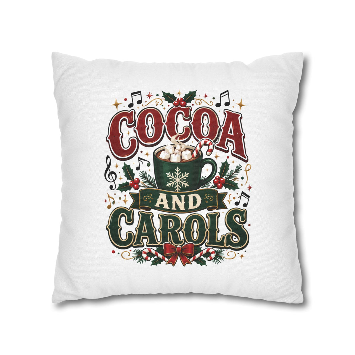 Christmas Cocoa and Carols Holiday Pillowcase - Festive Hot Chocolate Christmas Decor