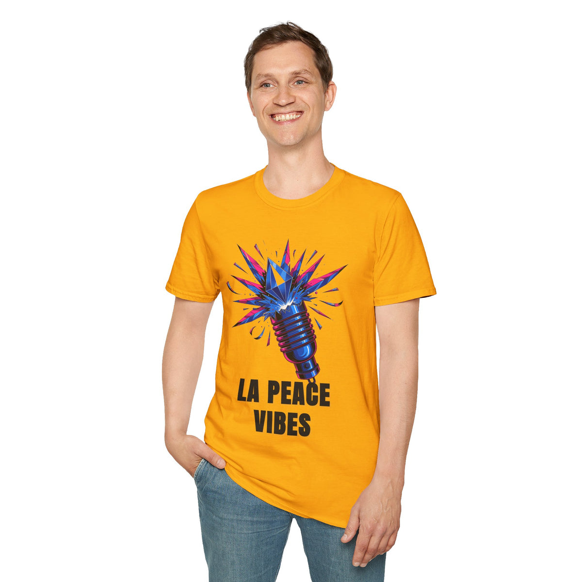 La Peace Vibes Microphone T-Shirt - Retro Pop Art Graphic Tee - Trending Now - September 2026