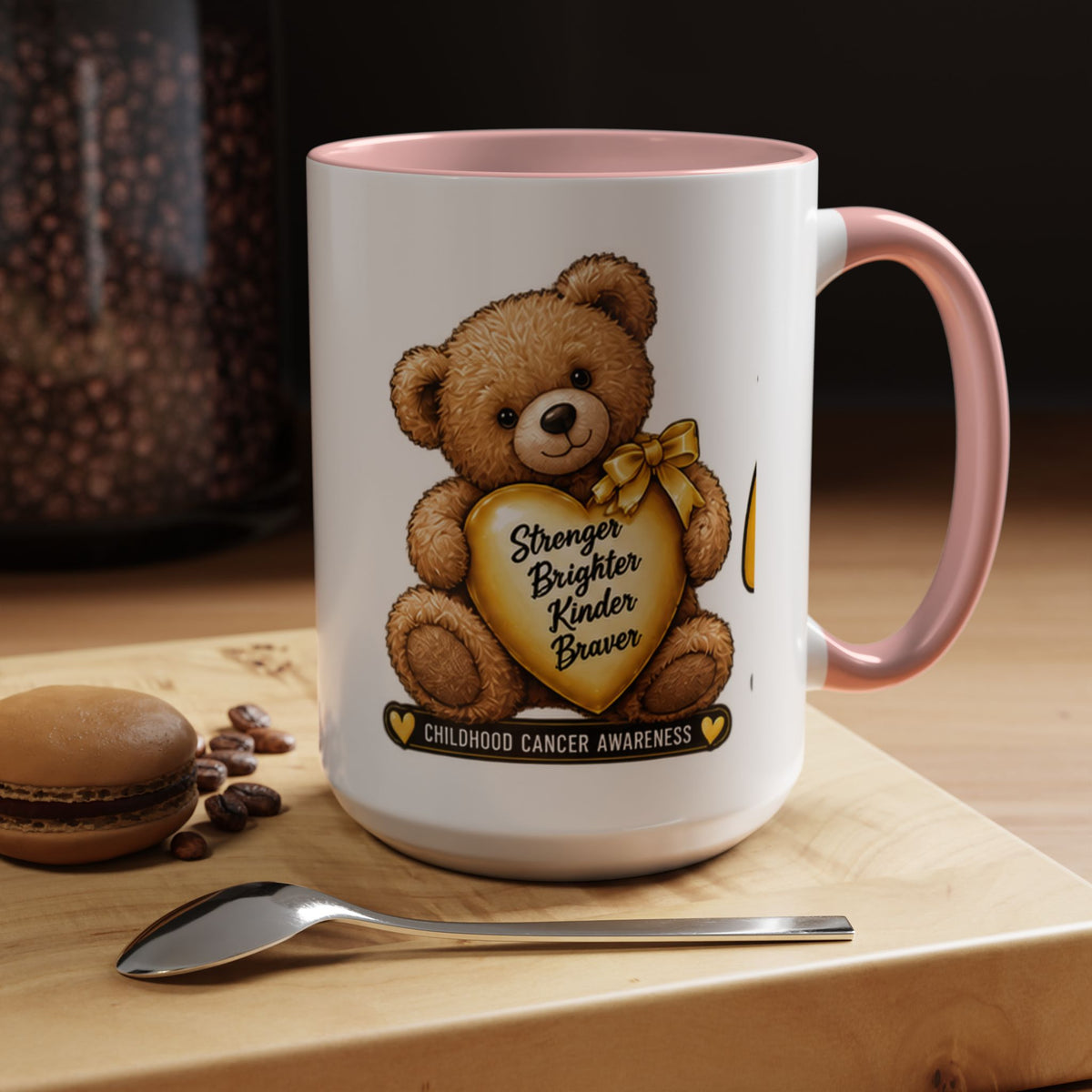 Gold Ribbon Teddy Bear Childhood Cancer Awareness Accent Mug (11/15oz)