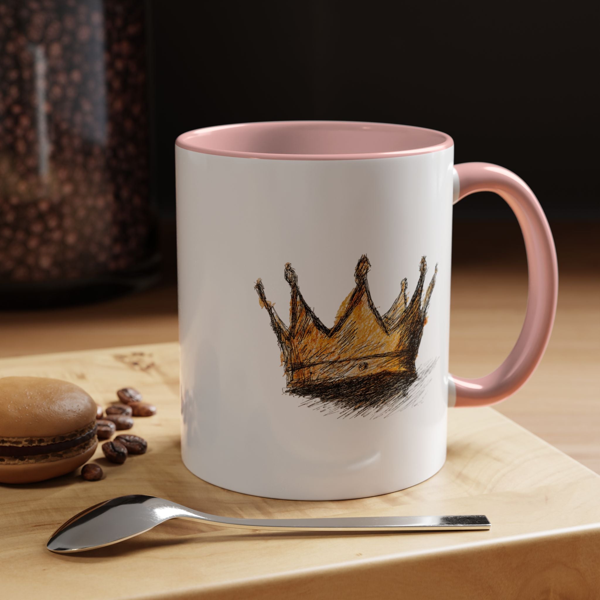 Royal Crown Accent Coffee Mug — Hand-Sketched Gold Crown Design