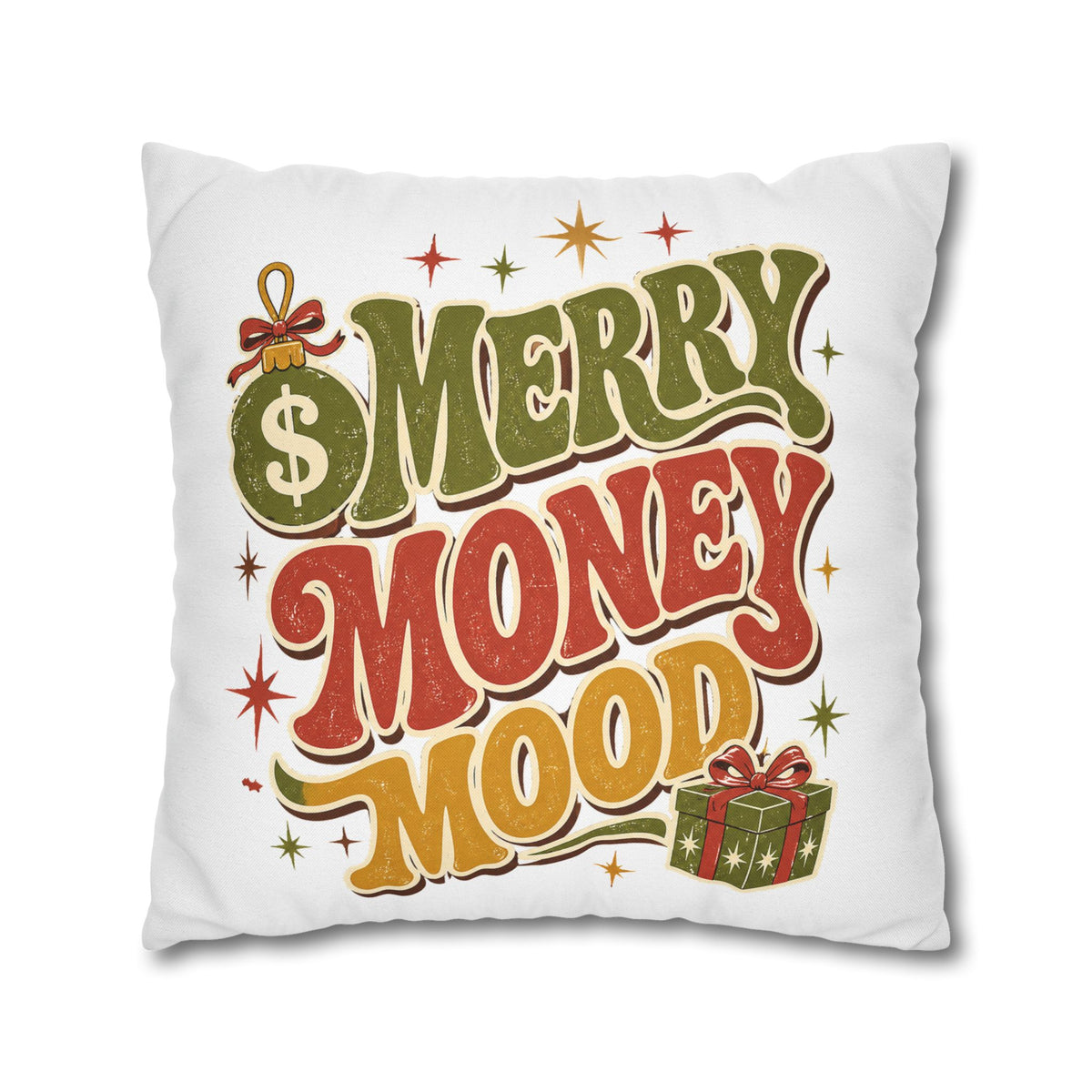 Merry Money Mood Pillowcase Modern Day Christmas — Festive Holiday Decorative Throw Pillow Cover