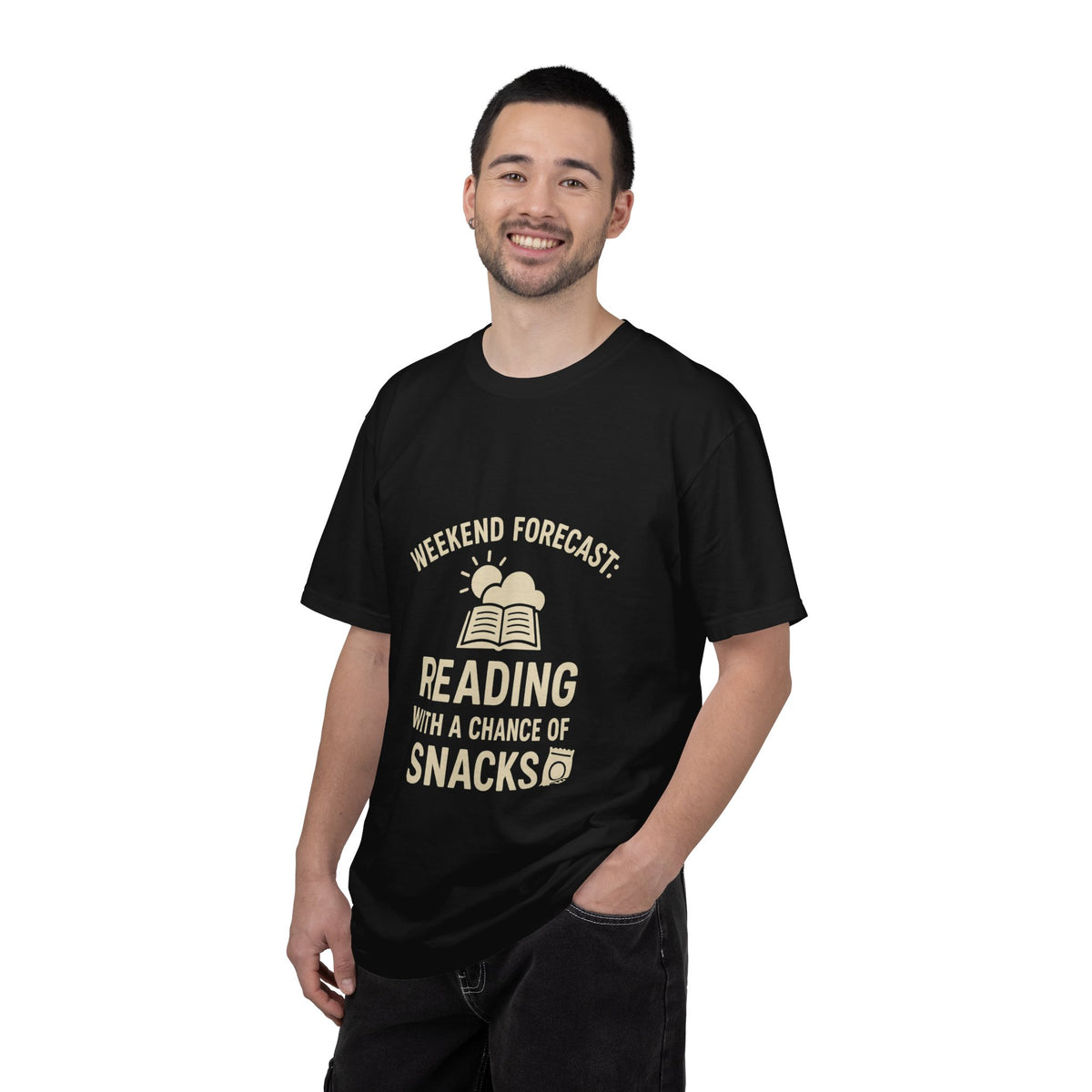 Reading & Snacks T-Shirt — "Weekend Forecast: Reading with a Chance of Snacks" - Trending Now - October 2026