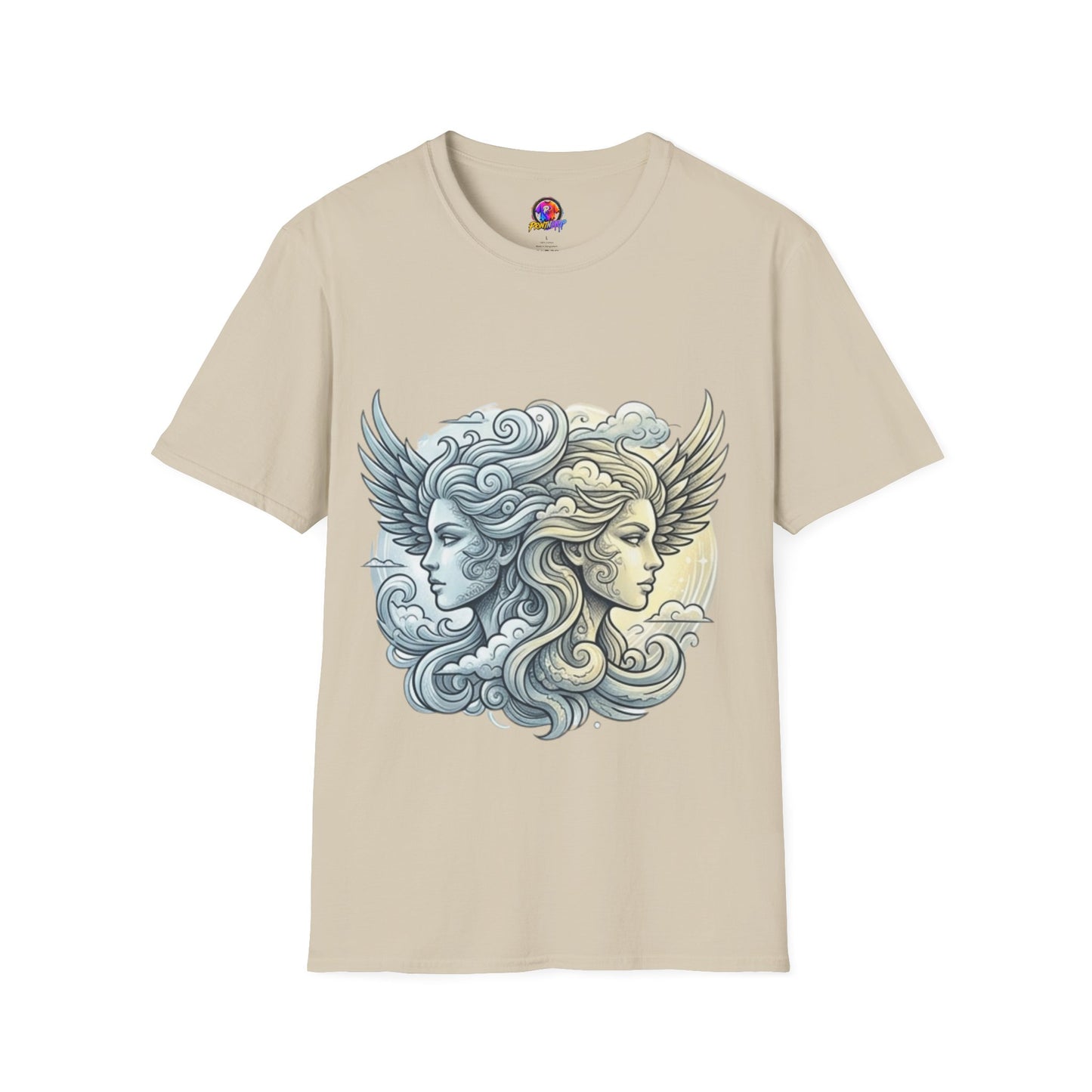 Mythic Moon & Sun Faces T-Shirt — Celestial Duality Graphic Tee