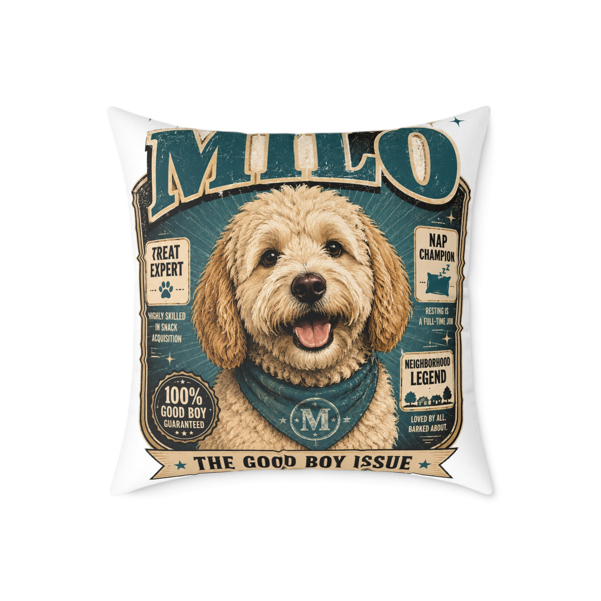 Milo Bailey Dog Dad Mom Milo Dog Cover Pillow — Personalized Cute Golden Doodle Accent Pillow