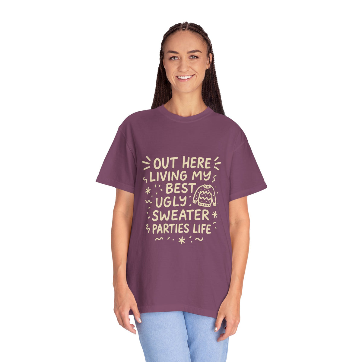Out Here Living My Best Ugly Sweater Parties Life T-Shirt - Trending Now - October 2026