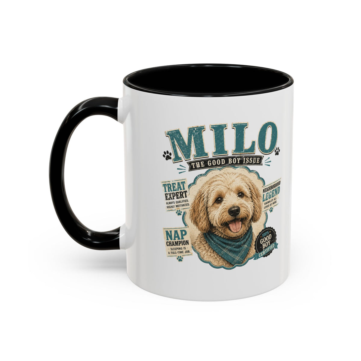 Milo Bailey Dog Dad Mom Personalized Dog Mug — "Milo The Good Boy" Accent Coffee Mug