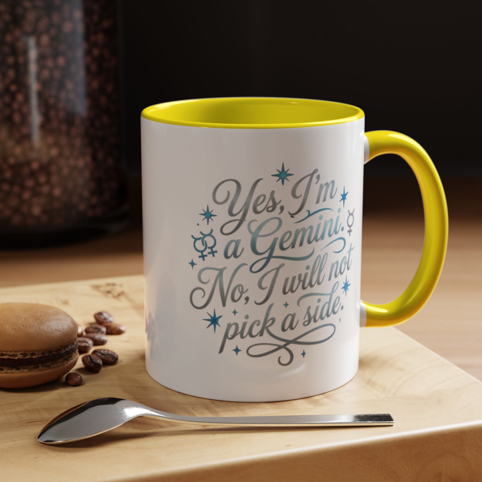Gemini Zodiac Accent Coffee Mug – “Yes, I’m a Gemini. No, I will not pick a side.” – Astrological Gift