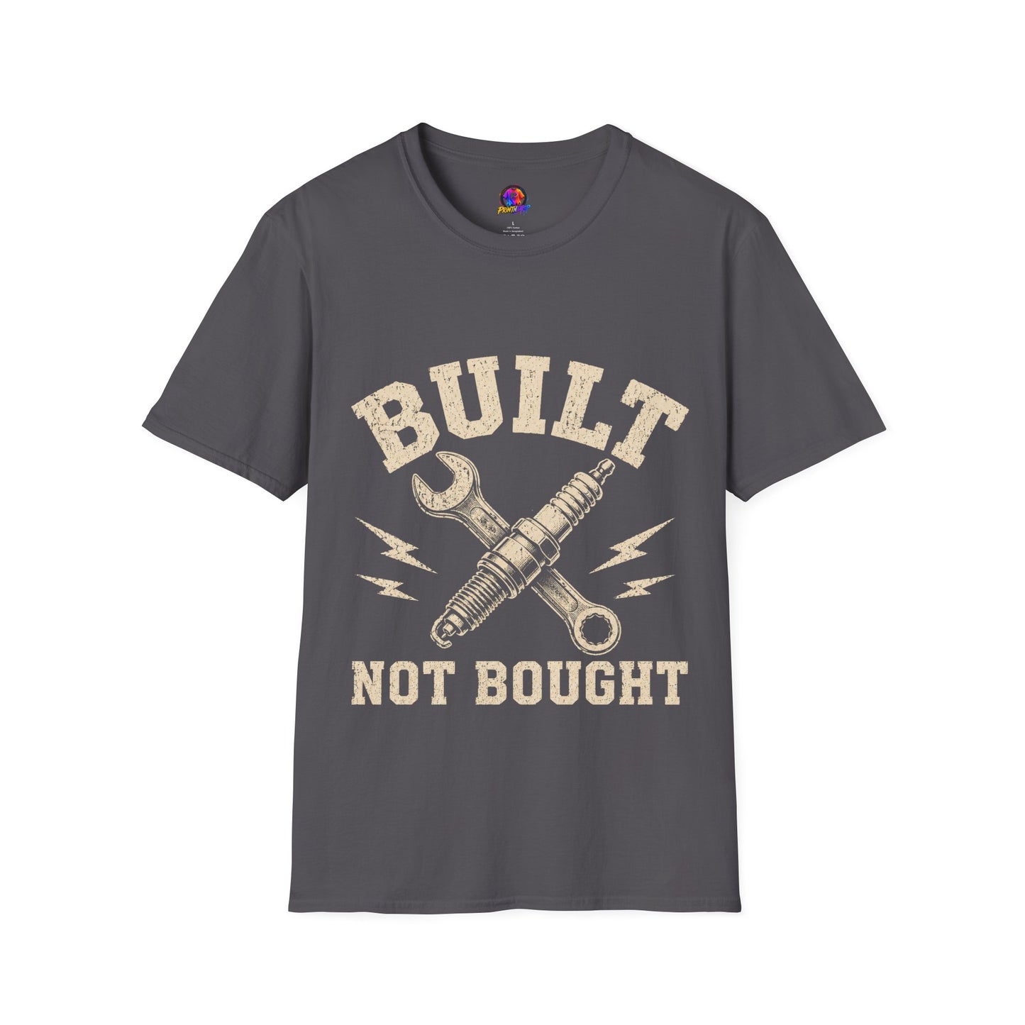 Built Not Bought T-Shirt — Mechanic Wrench & Spark Plug Vintage Tee