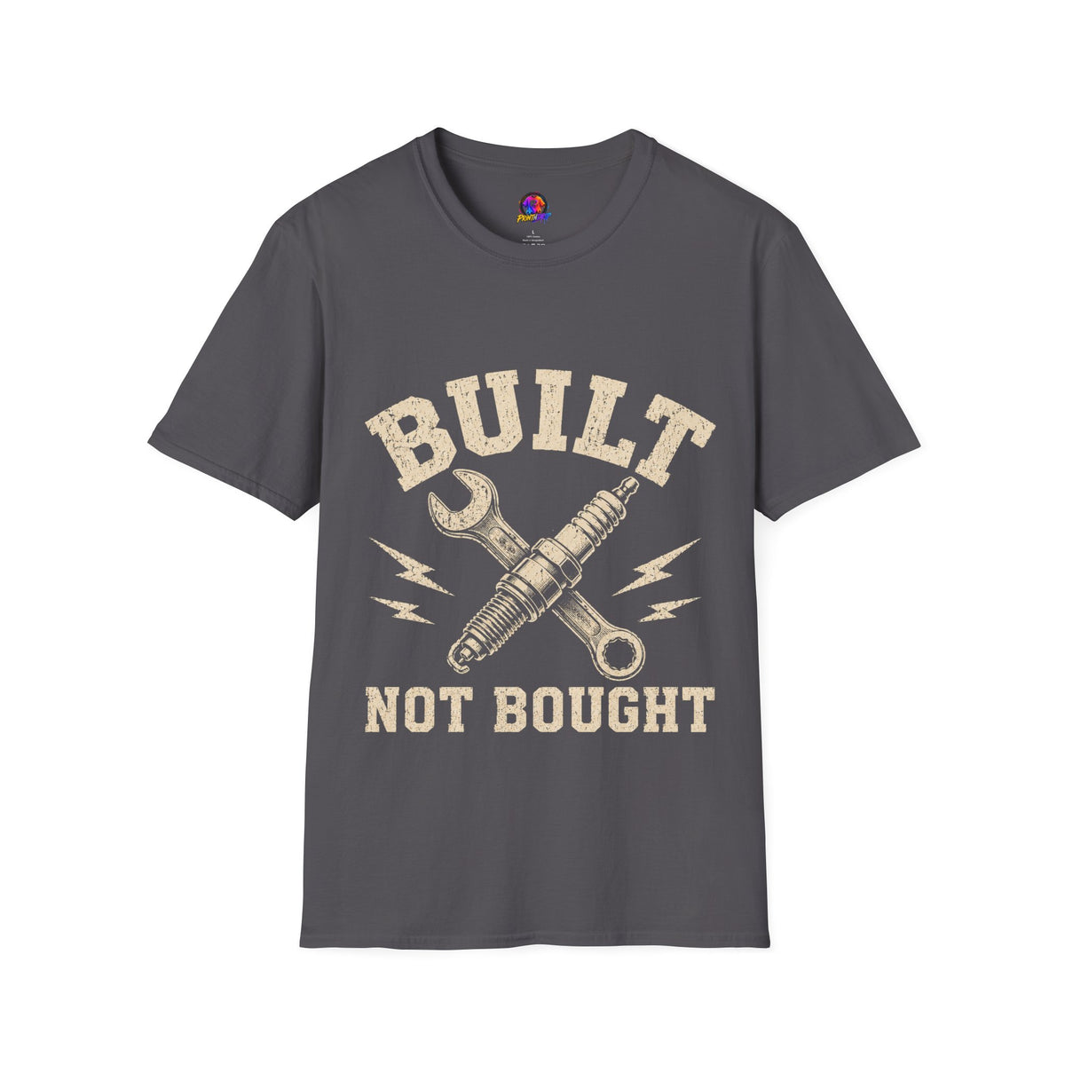 Built Not Bought T-Shirt — Mechanic Wrench & Spark Plug Vintage Tee