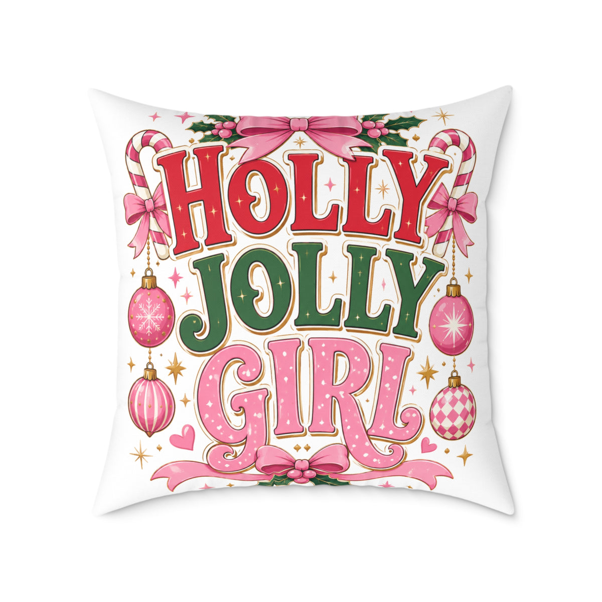 Christmas Holly Jolly Girl Holiday Pillow