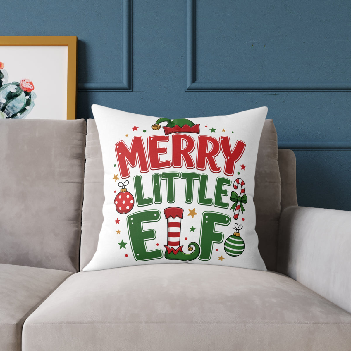 Christmas Merry Little Elf Square Pillow — Festive Christmas Holiday Decorative Cushion