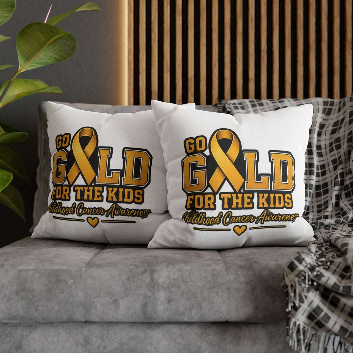Childhood Cancer Awareness Pillow - "Go Gold For The Kids" Square Throw Pillowcase