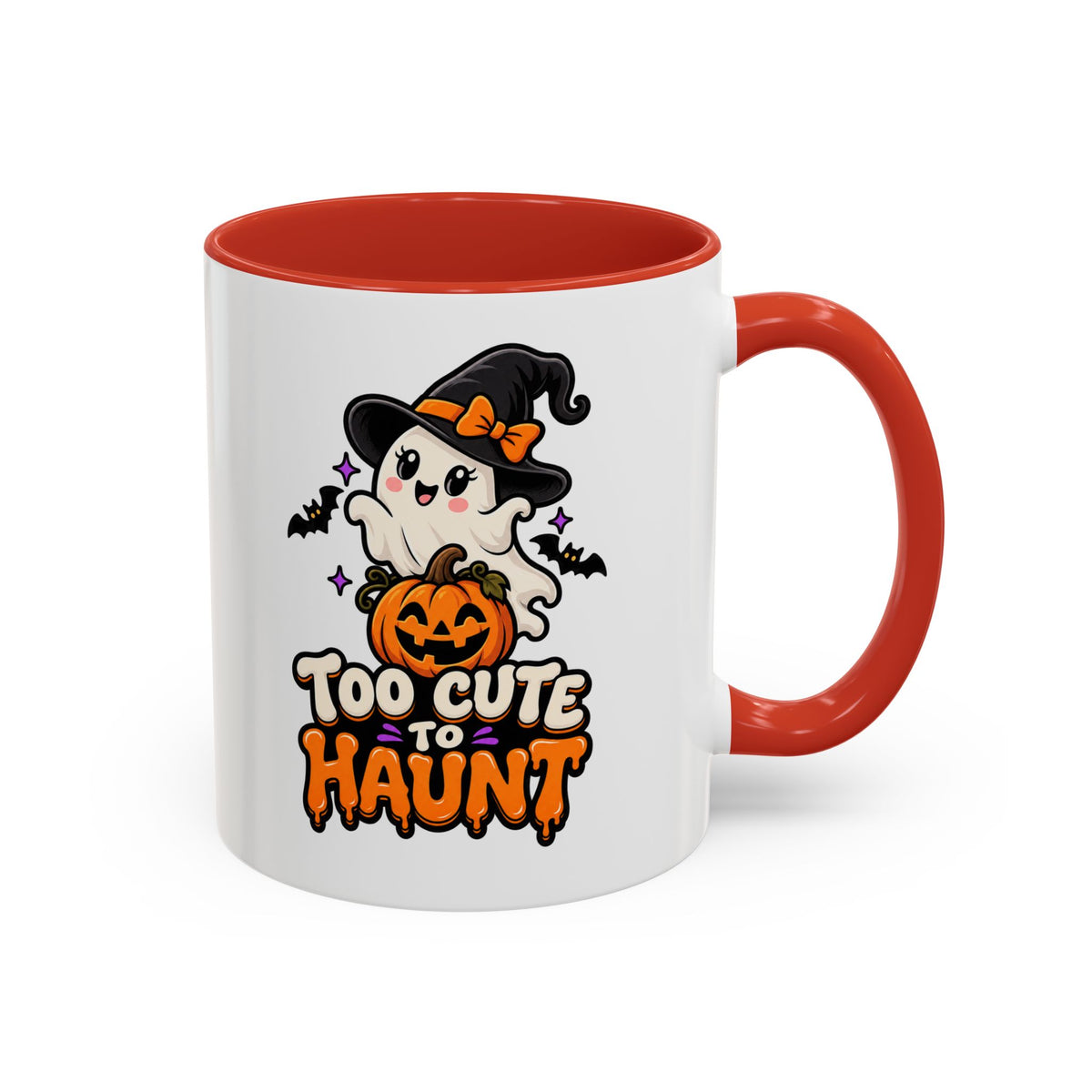 Halloween Coffee Mug - 'Too Cute to Haunt' Ghost Pumpkin Accent Mug