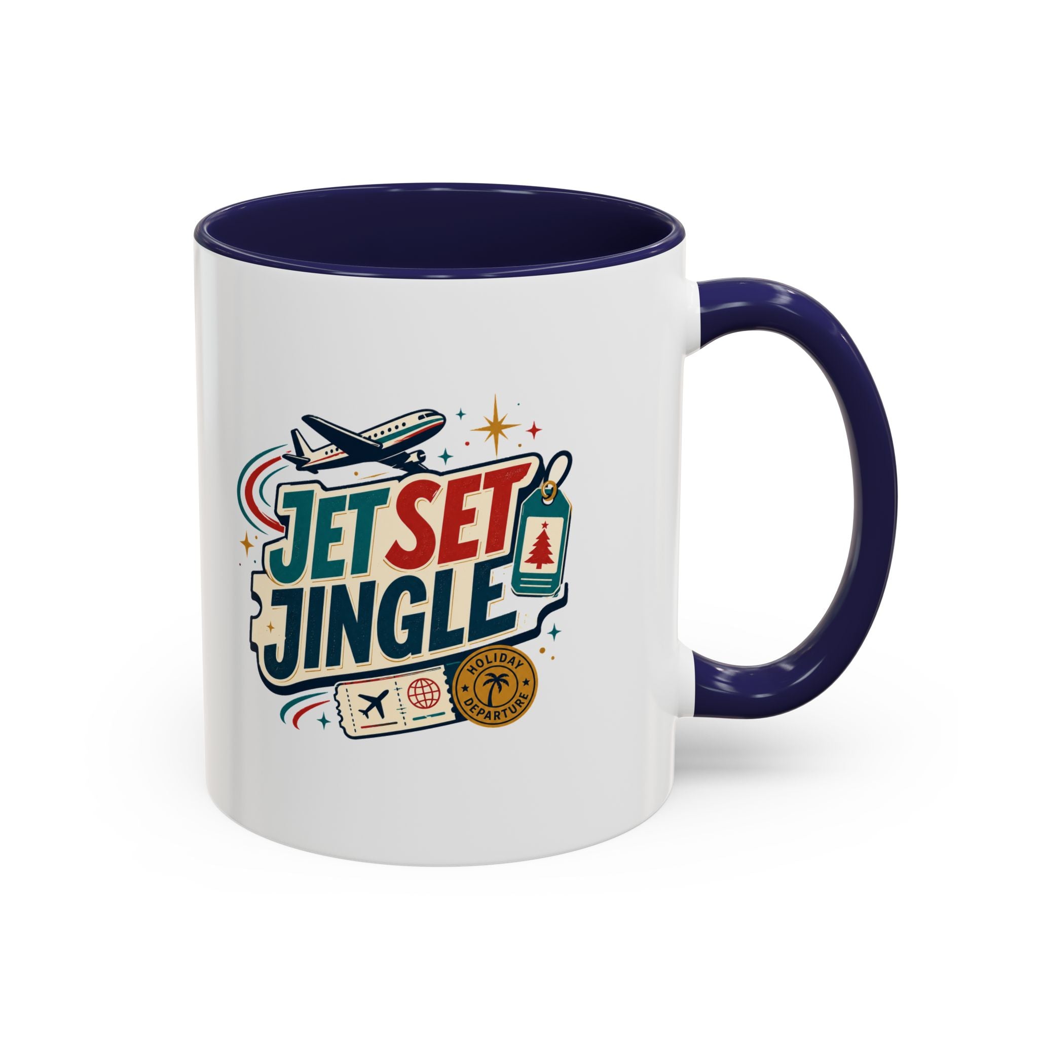 Modern Day Christmas Jet Set Jingle Coffee Mug — Holiday Travel Themed Accent Mug
