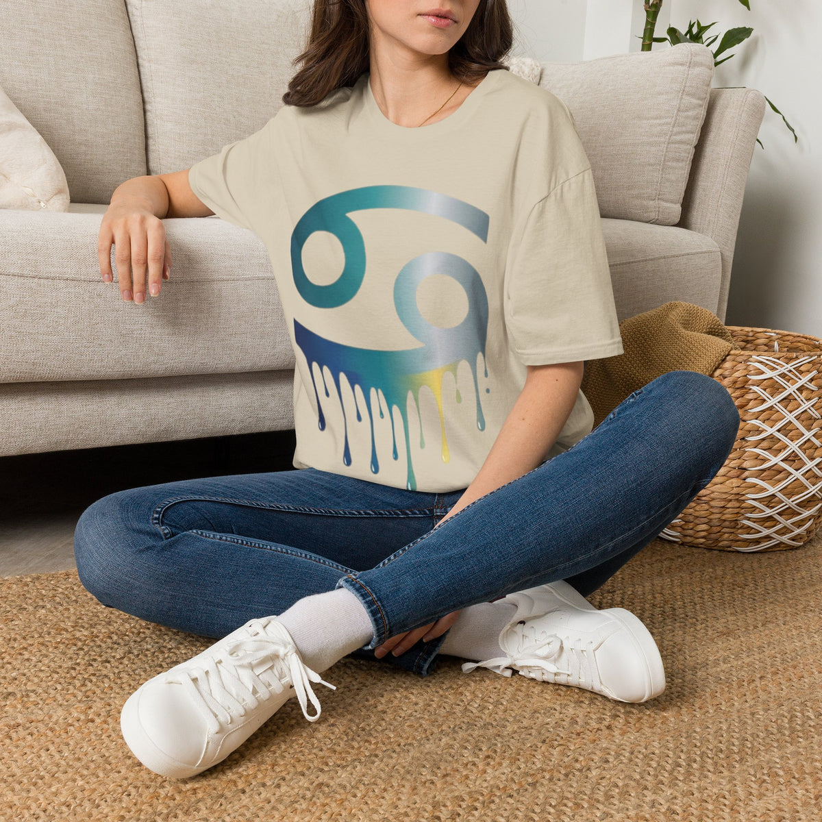 Cancer Zodiac T‑Shirt — Dripping Gradient Astrology Tee (Cancer Symbol)