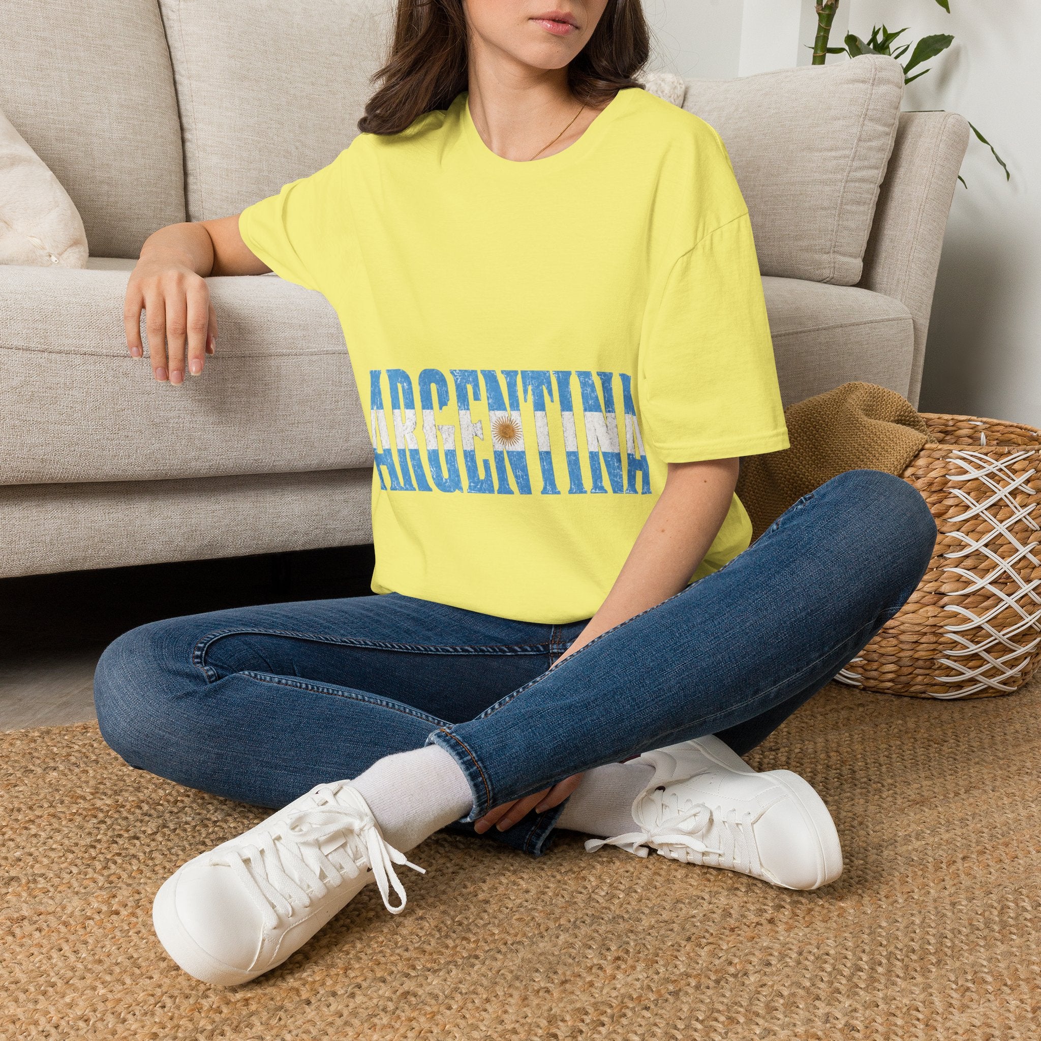 Argentina Flag Stripe T-Shirt — Vintage Blue 'ARGENTINA' Graphic Tee