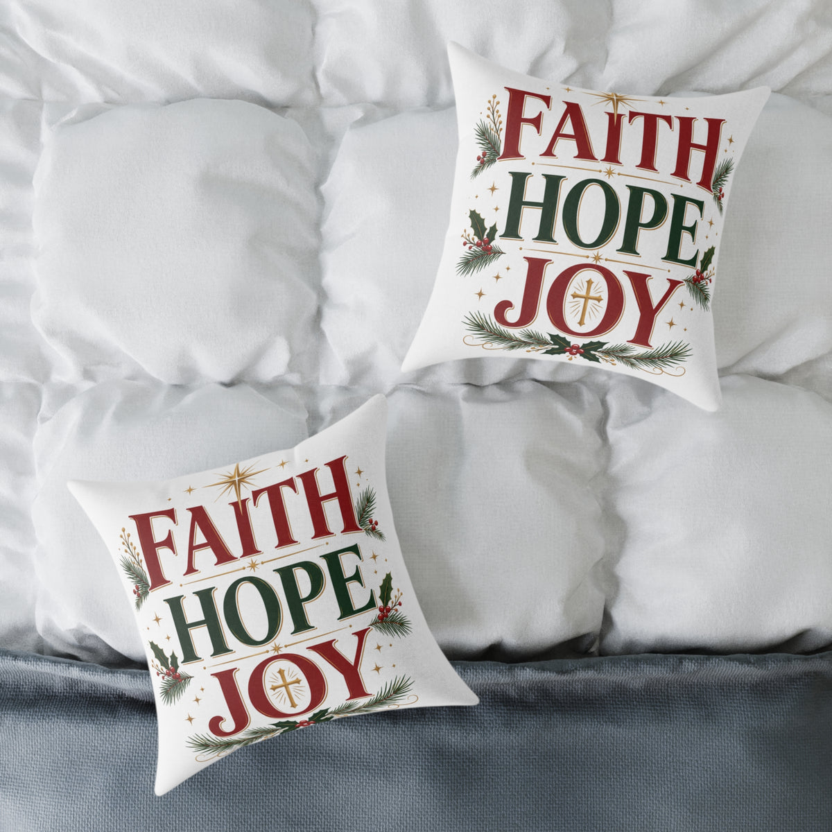 Christmas Faith Hope Joy Pillow — Christmas Holiday Decorative Throw Pillow