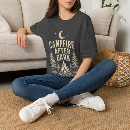 Campfire After Dark T-Shirt — Vintage Moon & Pine Camping Tee