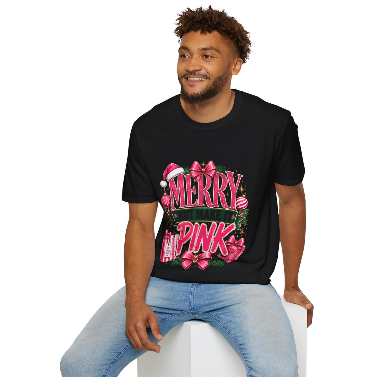 Christmas T-Shirt — "Merry But Make It Pink" Holiday Tee