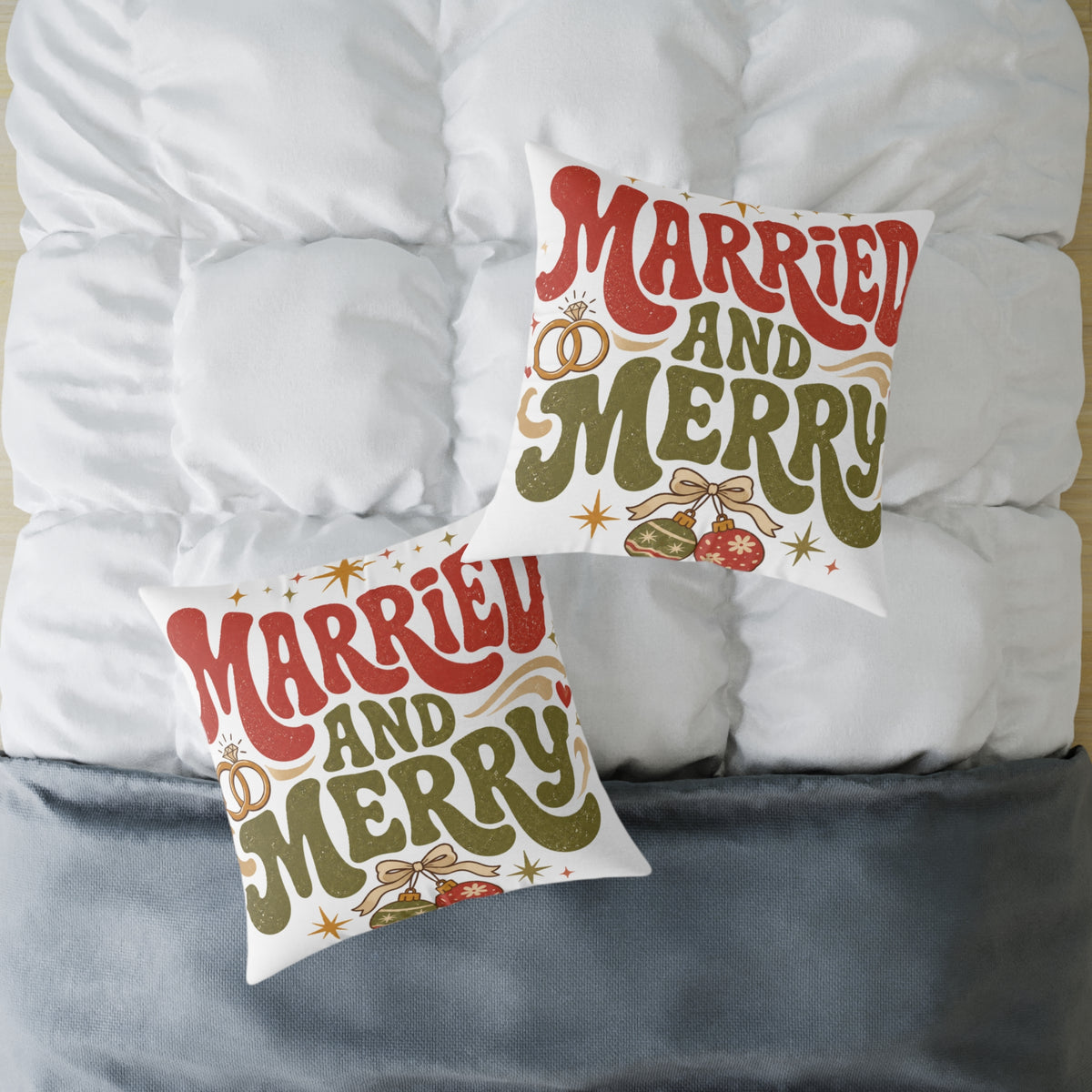 Christmas Married and Merry Holiday Pillow — Festive Wedding & Christmas Decorative Pillow