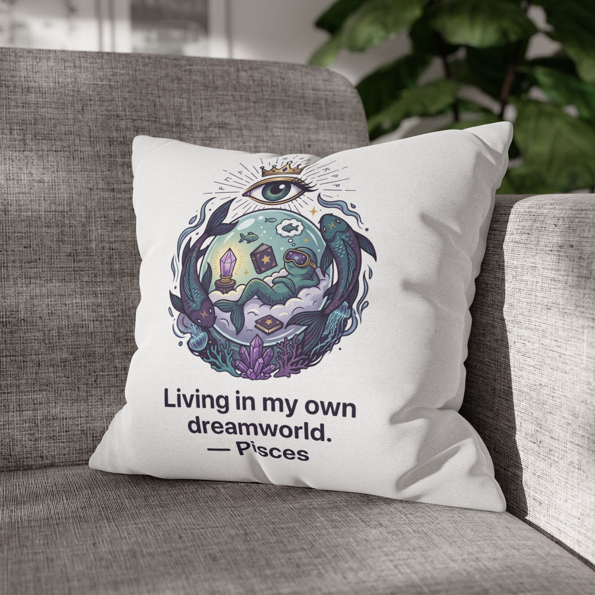 Pisces Dreamworld Decorative Pillowcase — "Living in my own dreamworld" Zodiac Cushion Cover