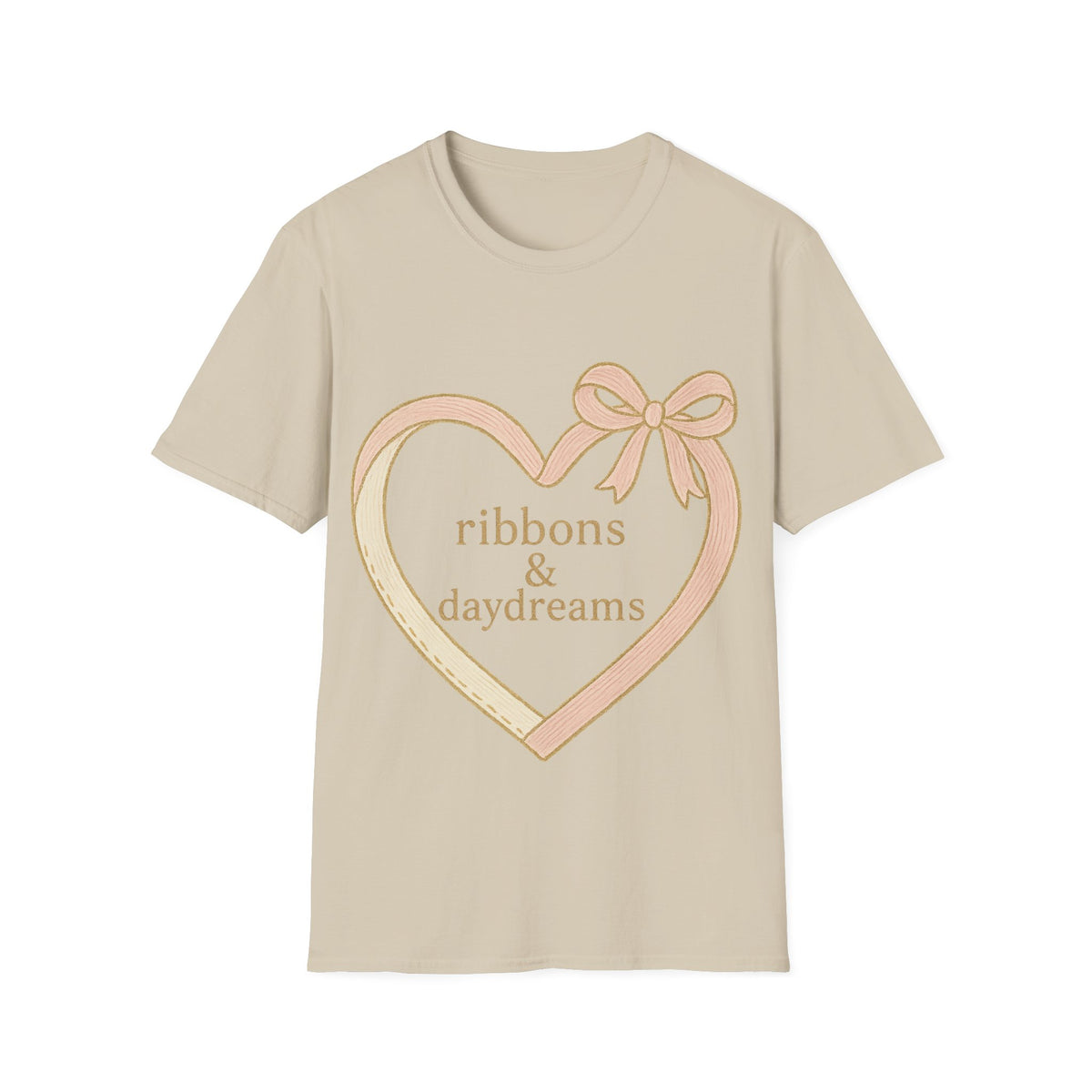 "Chain of Hearts" Gold Charm Ribbon Tee - Cute Coquette Heart Line Aesthetic White T-Shirt - Trending Now - September 2026