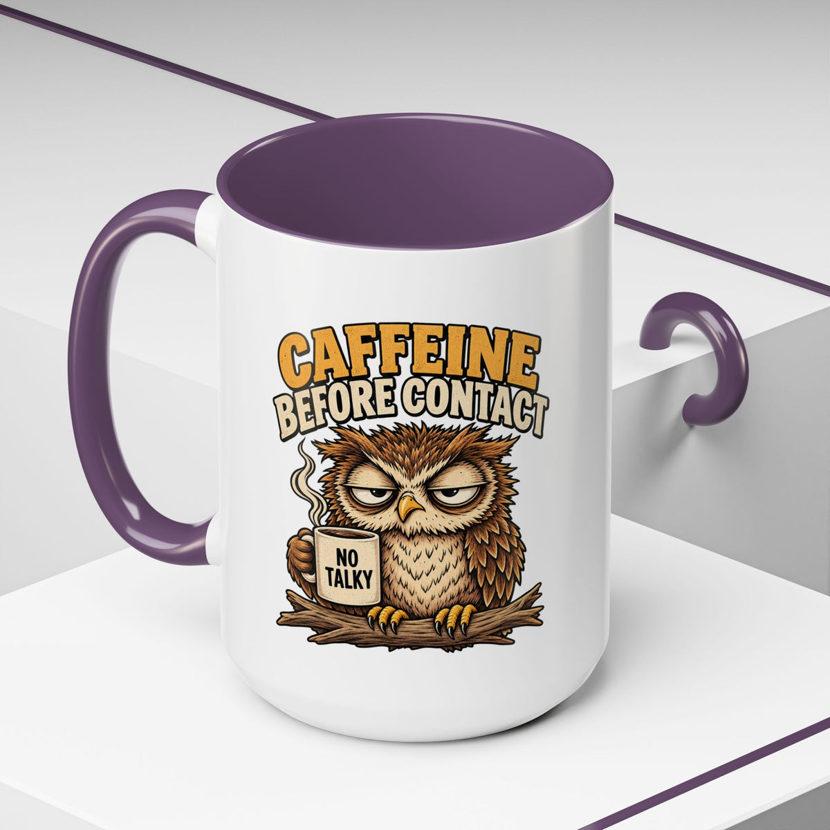 Funny And Witty "Caffeine Before Contact" Accent Coffee Mug (11, 15oz)