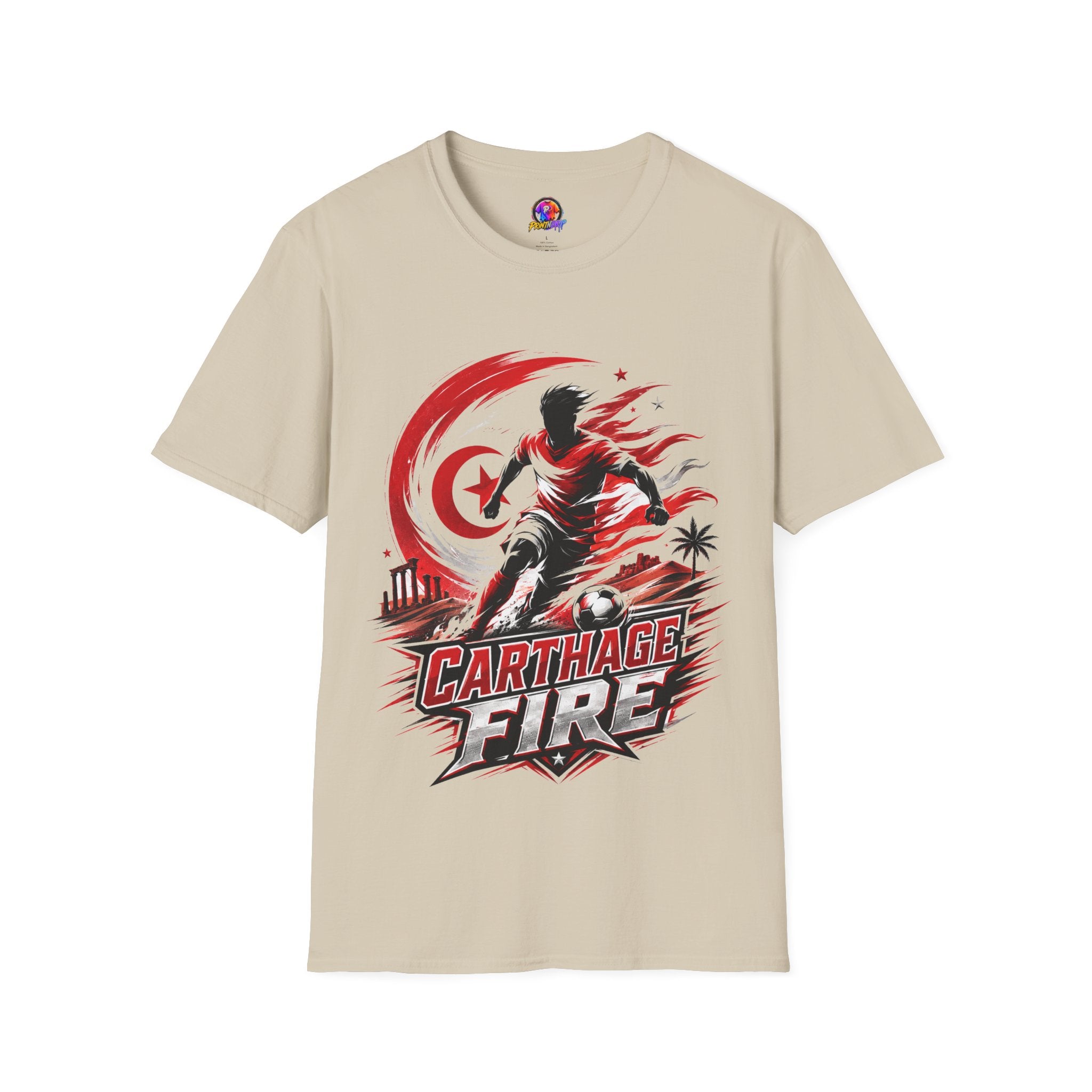 Tunisia Carthage Fire Soccer T-Shirt — Red Crescent Football Fan Tee