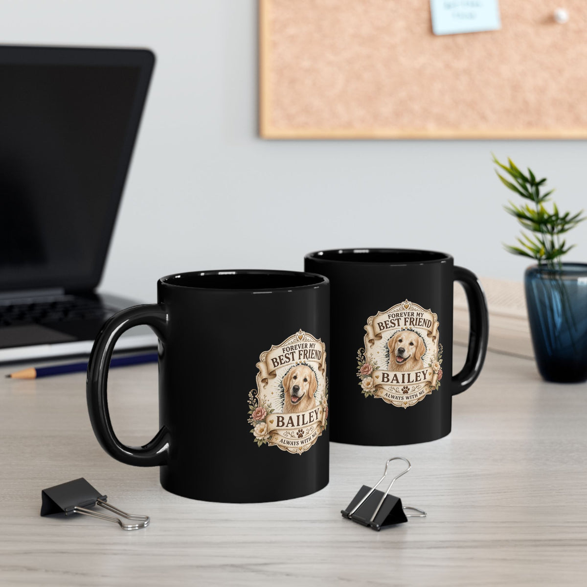 Milo Bailey Dog Dad Mom Golden Retriever Memorial Coffee Black Mug  – "Forever My Best Friend" Personalized Pet Tribute