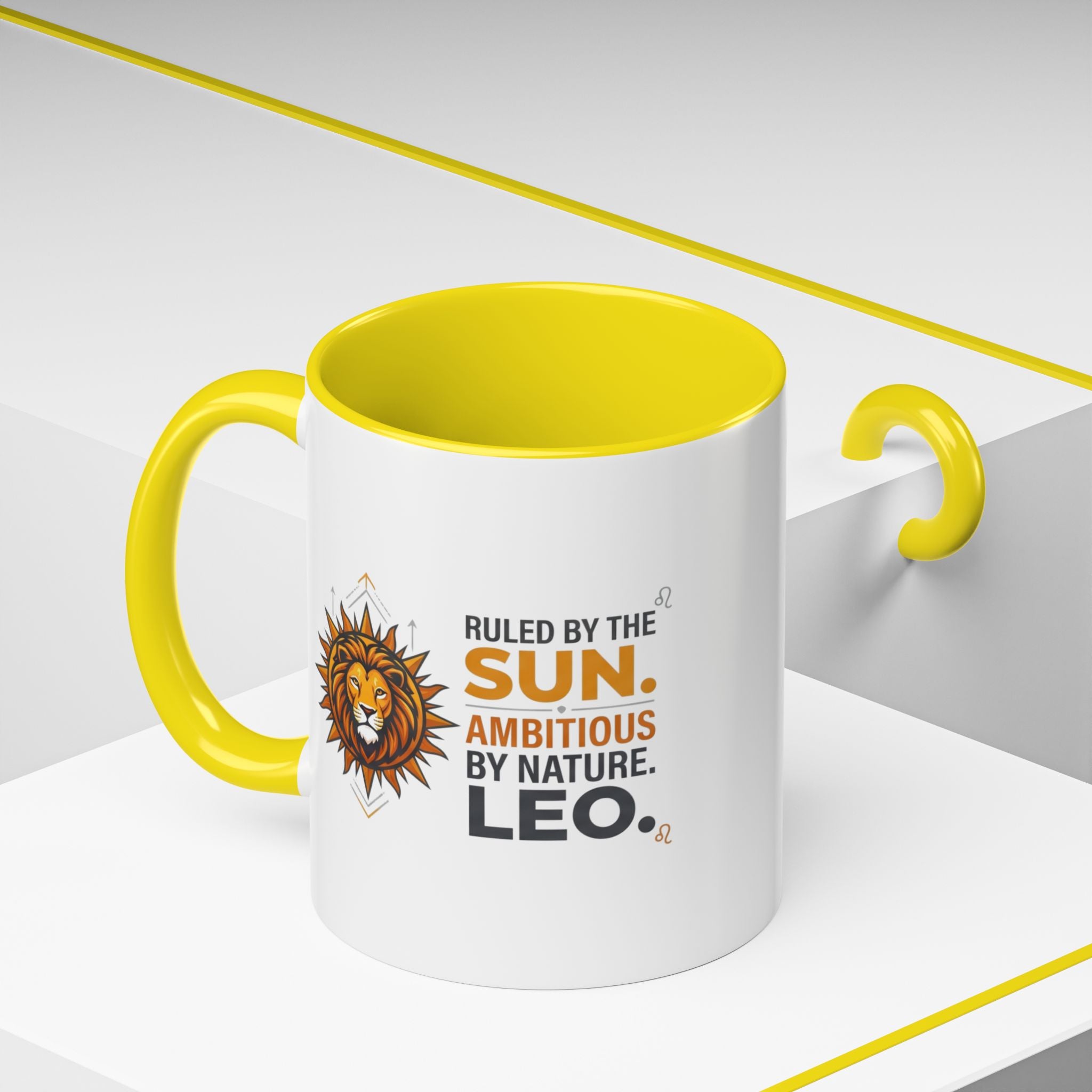 Leo Zodiac Coffee Mug — "Ruled by the Sun. Ambitious by Nature. LEO." Accent Ceramic Mug