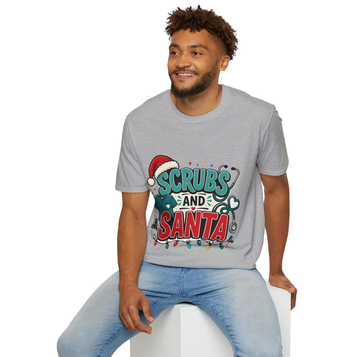 Scrubs and Santa Christmas T-Shirt — Cute Holiday Nurse Tee